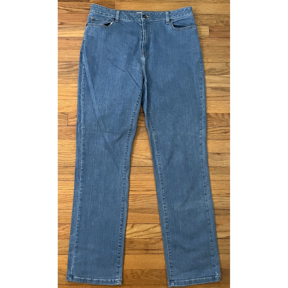 New LL Bean CLASSIC FIT High Rise Straight Blue Denim Jeans Women 16 Tall Long